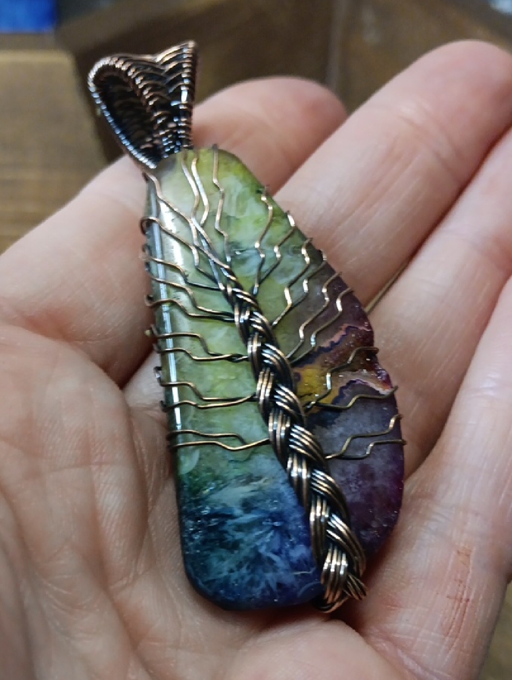 Multicolor Rainbow Crystal Tree of Life Pendant Necklace - Picture 5 of 5